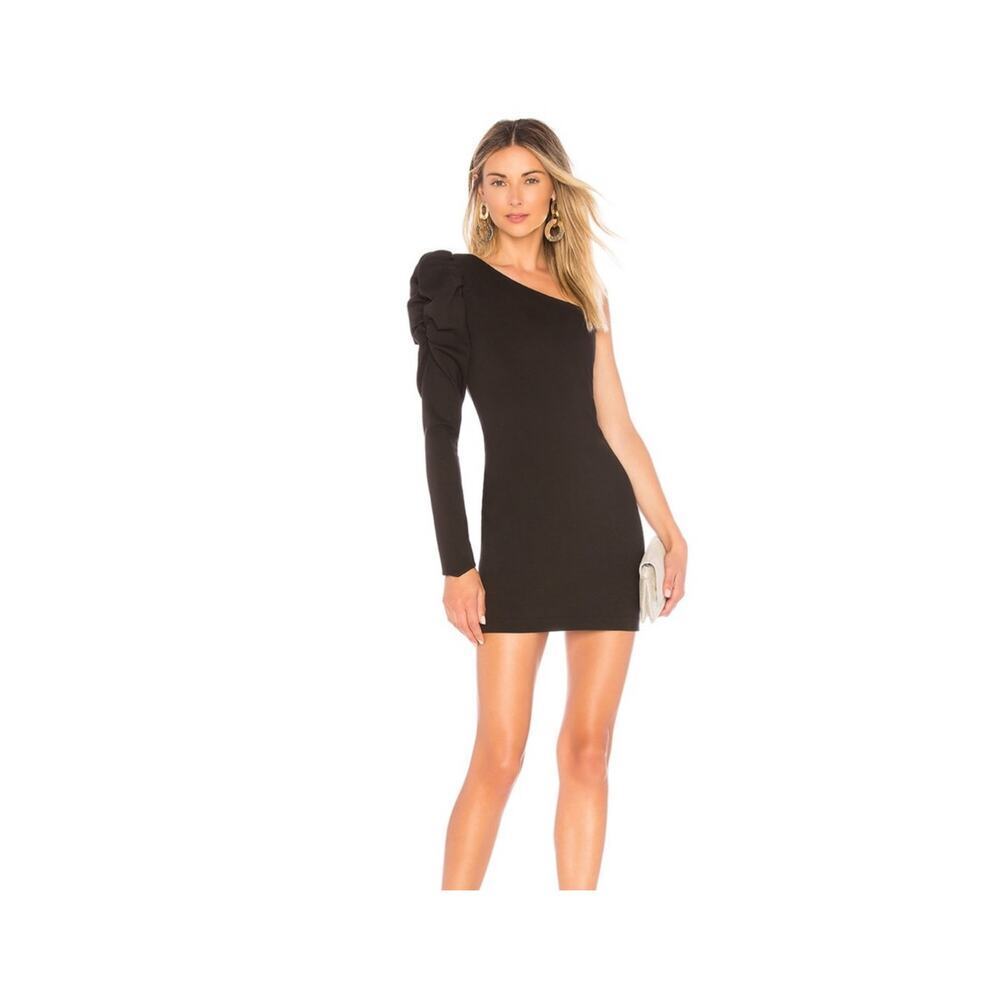 NWT Amanda Uprichard One Shoulder Puff Sleeve Black LBD Mini Dress Medium